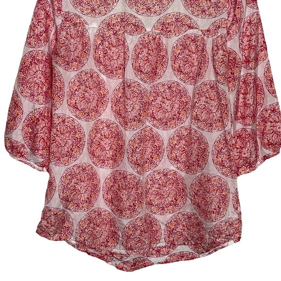 Calypso St Barth Top Womens Small Silk Shirt Blouse Puff Sleeve Casual Pink - Picture 11 of 11